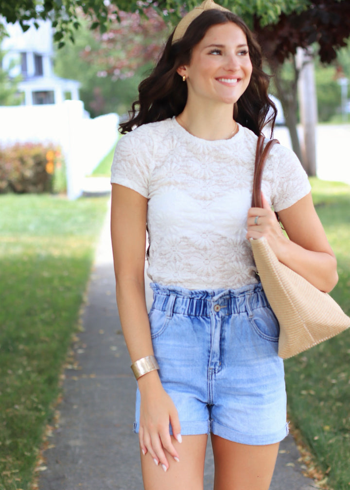 Daisy Short Sleeve Textured Flower Top