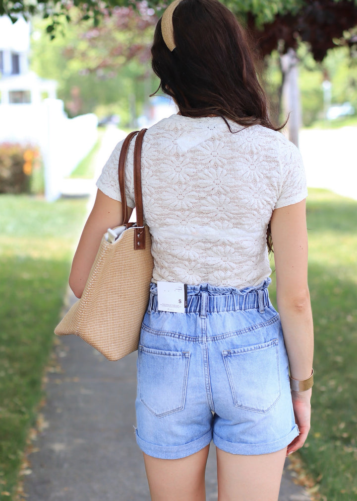 Daisy Short Sleeve Textured Flower Top