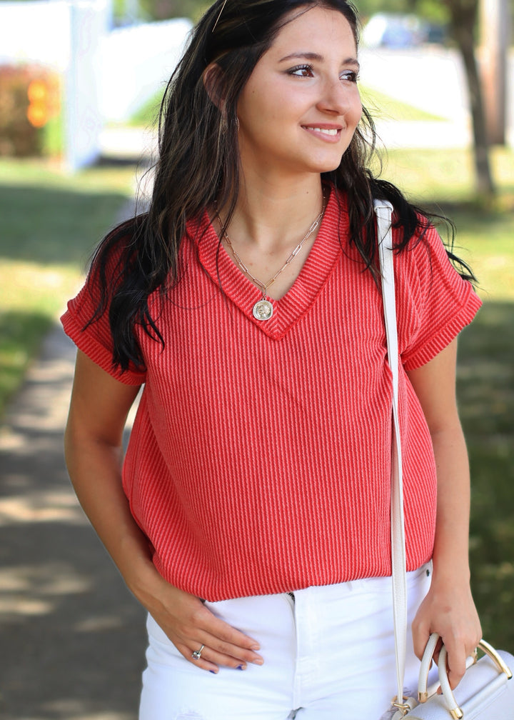 RESTOCK Marti Solid Ribbed Top in Red