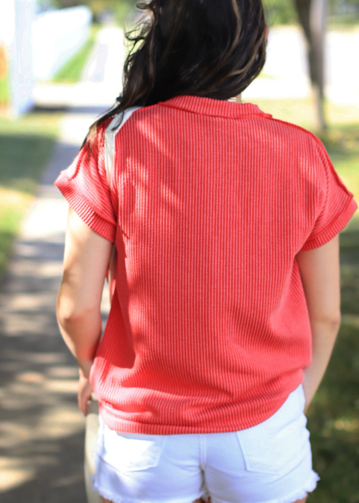 RESTOCK Marti Solid Ribbed Top in Red