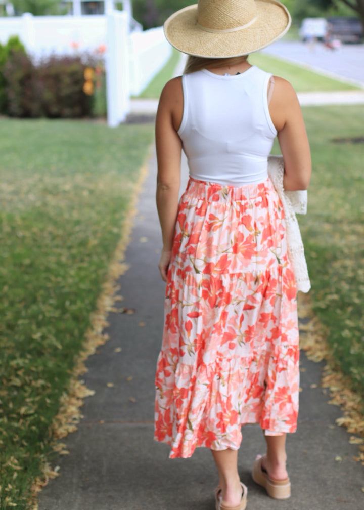 CLEARANCE FINAL SALE Coral Combo Woven Print Boho Skirt