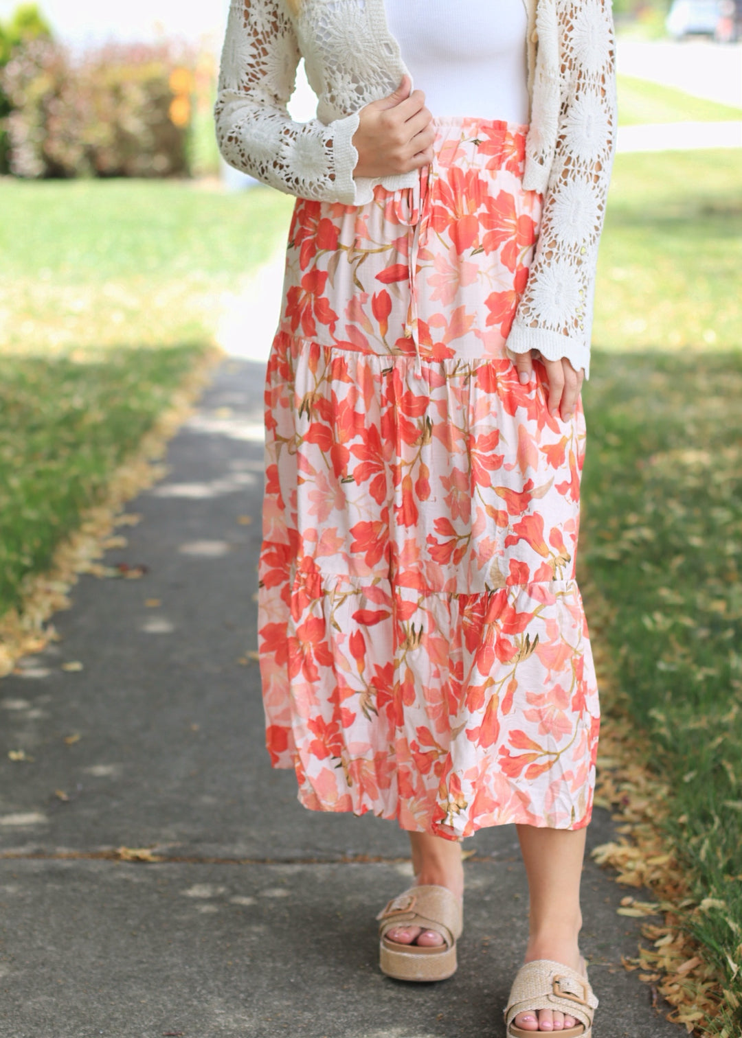 CLEARANCE FINAL SALE Coral Combo Woven Print Boho Skirt