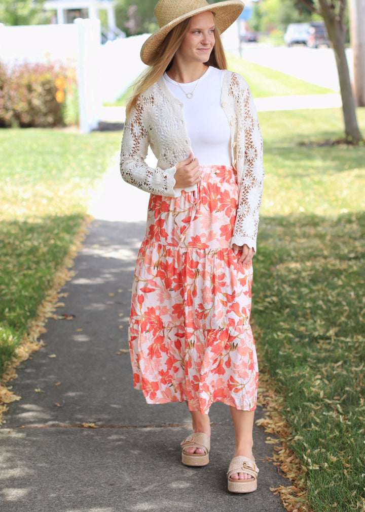 CLEARANCE FINAL SALE Coral Combo Woven Print Boho Skirt