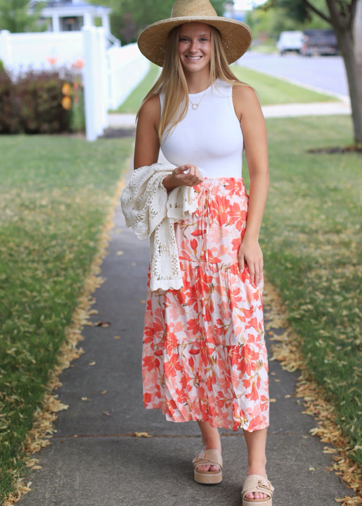 CLEARANCE FINAL SALE Coral Combo Woven Print Boho Skirt