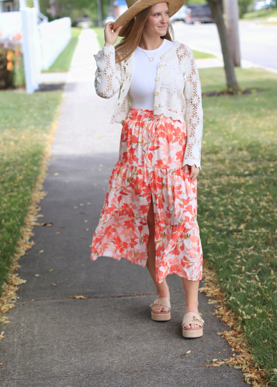 CLEARANCE FINAL SALE Coral Combo Woven Print Boho Skirt