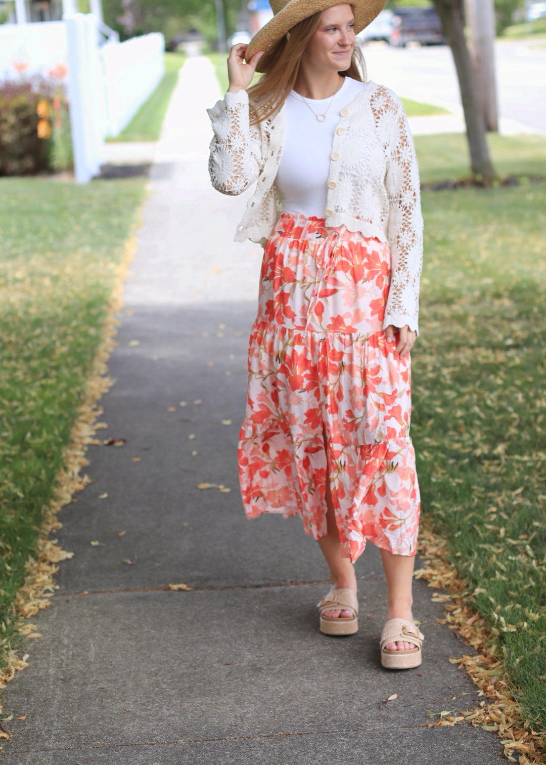 CLEARANCE FINAL SALE Coral Combo Woven Print Boho Skirt