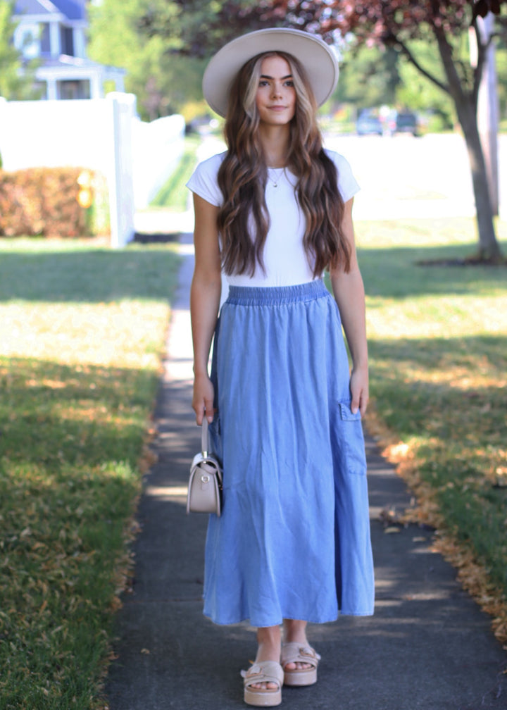 Kinsley Woven Chambray Midi Skirt