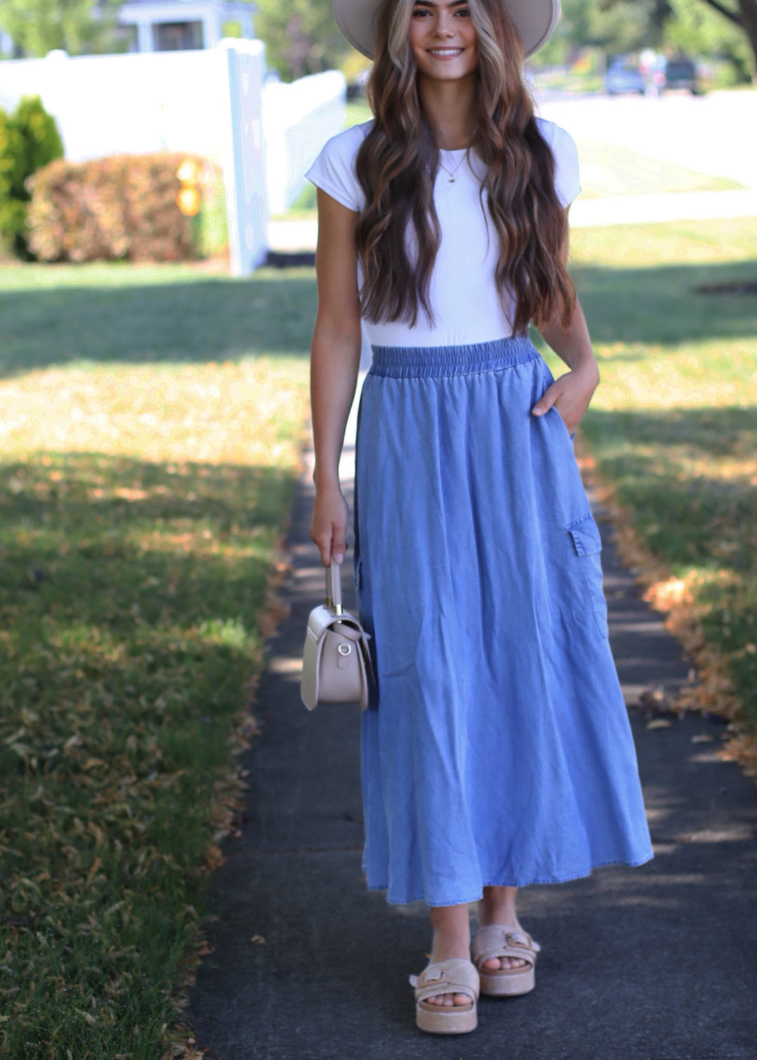 Kinsley Woven Chambray Midi Skirt