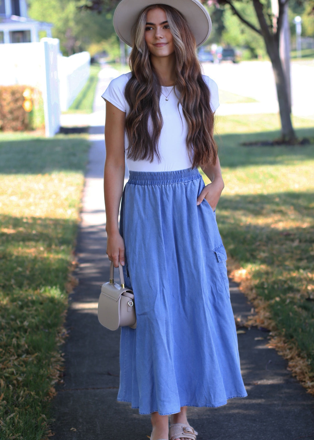 Kinsley Woven Chambray Midi Skirt