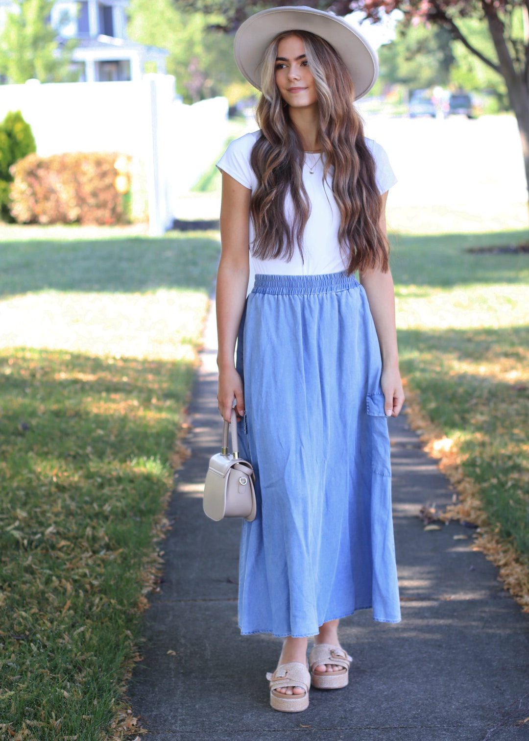 Kinsley Woven Chambray Midi Skirt