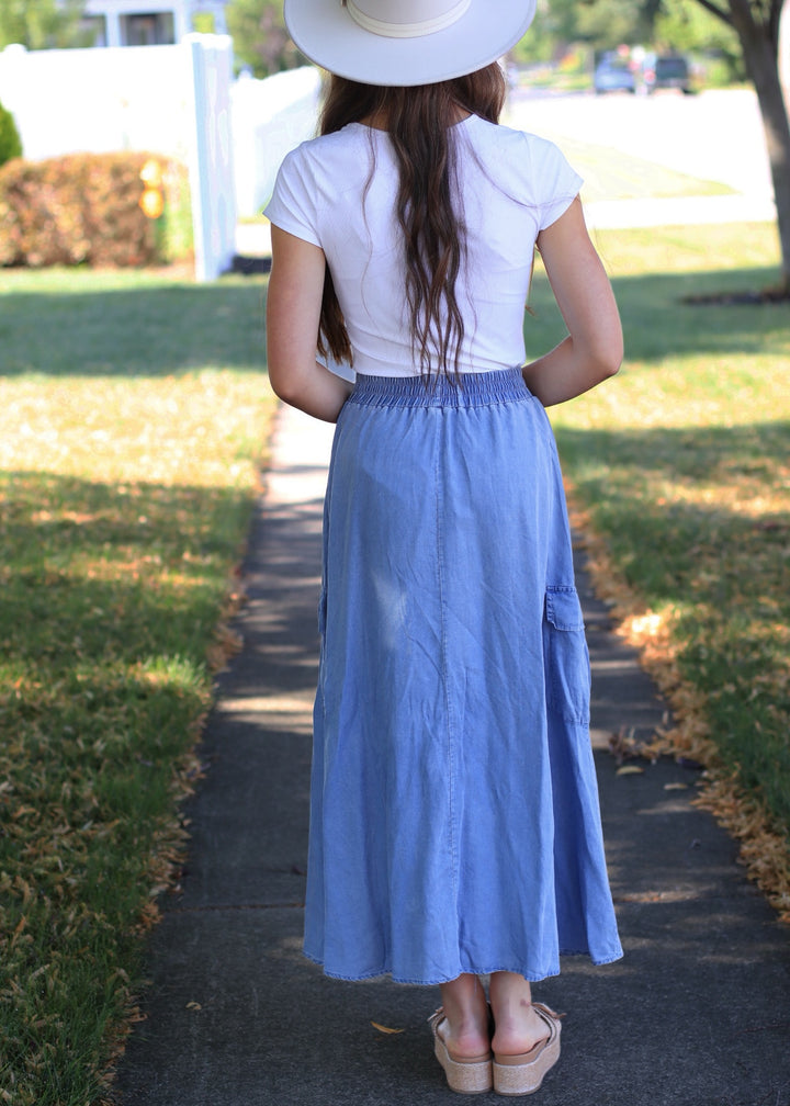 Kinsley Woven Chambray Midi Skirt