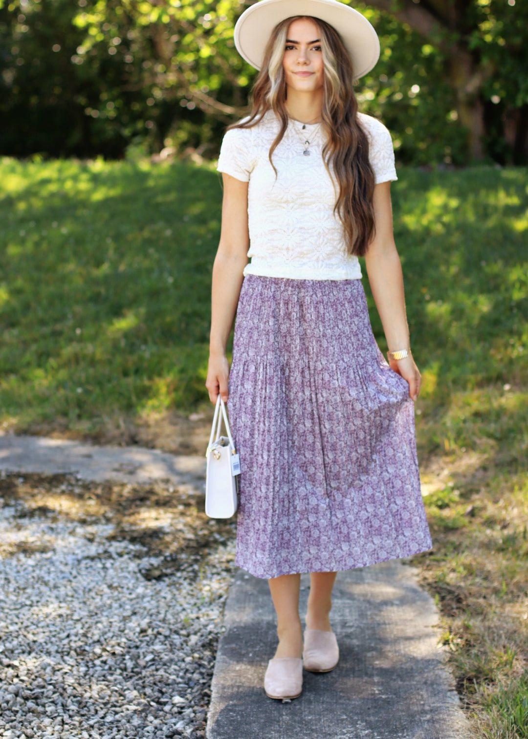 Reid Paisley Pleated Midi Skirt