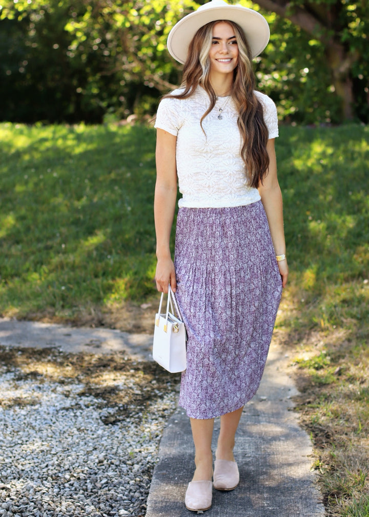 Reid Paisley Pleated Midi Skirt