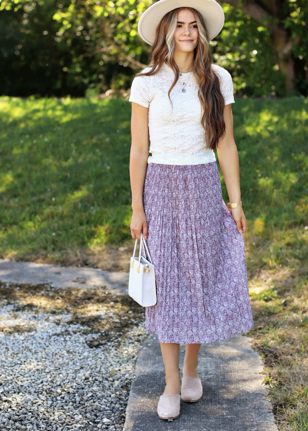 Reid Paisley Pleated Midi Skirt