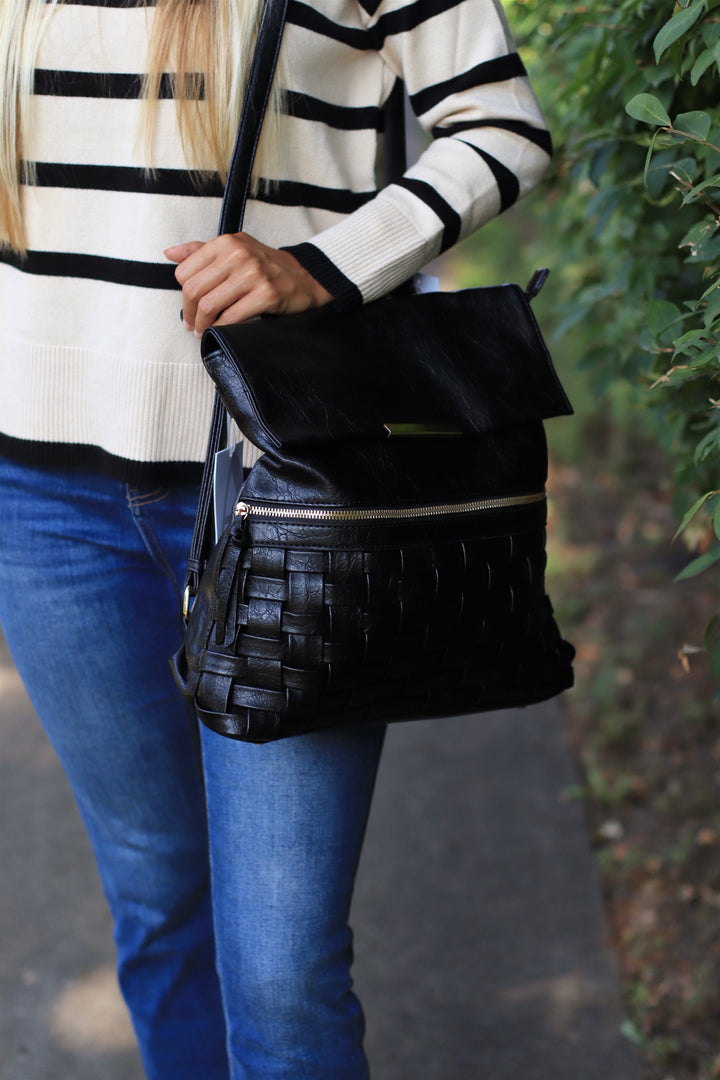 Freya Woven Backpack in Black