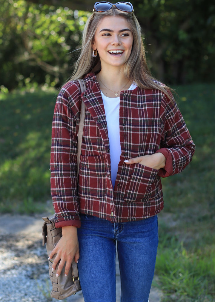 Aki Snap Button Plaid Quilted Jacket