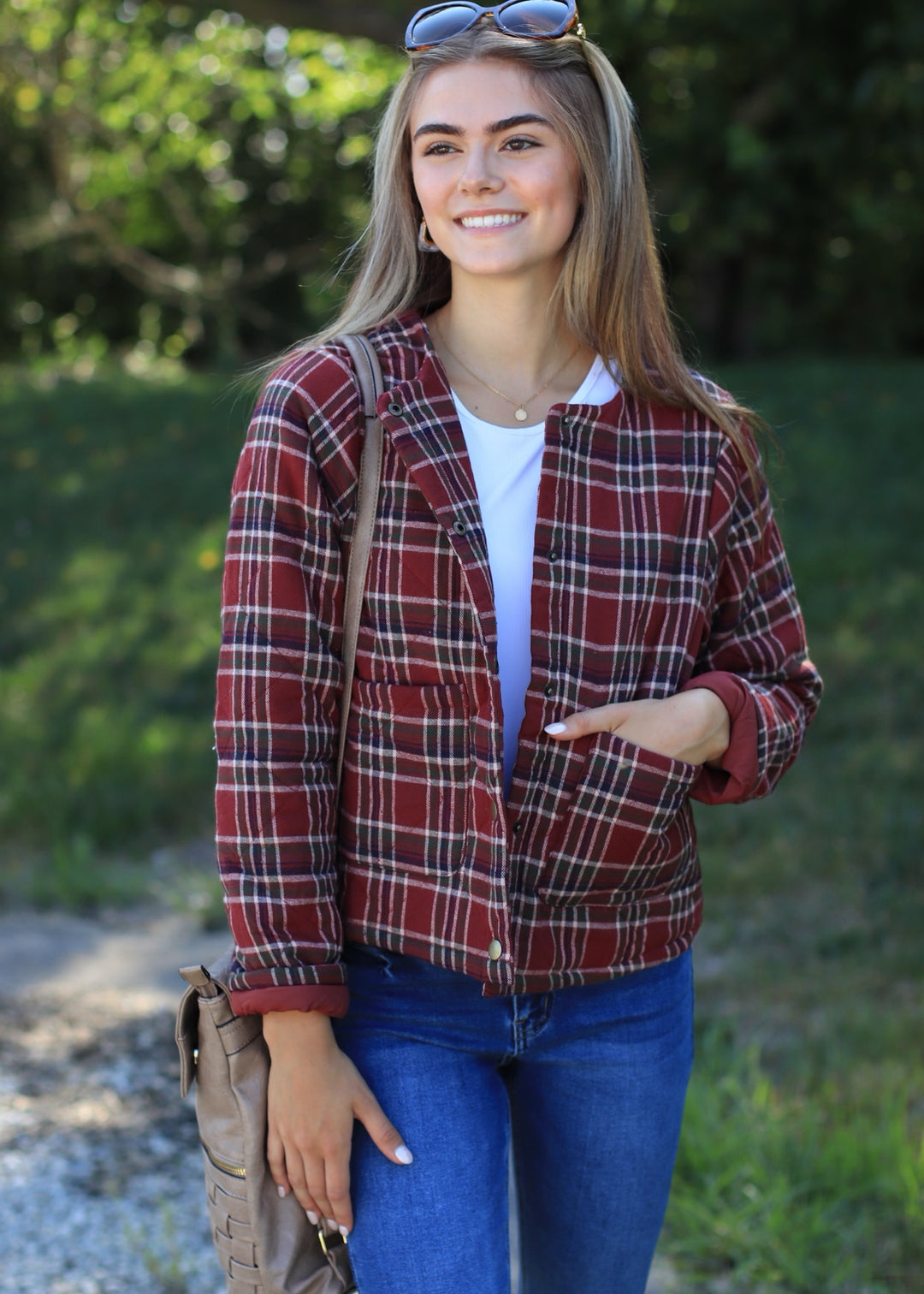 Aki Snap Button Plaid Quilted Jacket