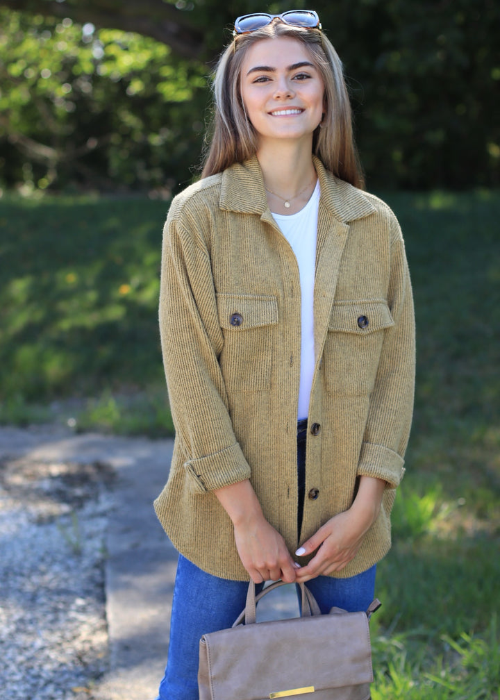 Fall Season Two Tone Shacket in Mustard