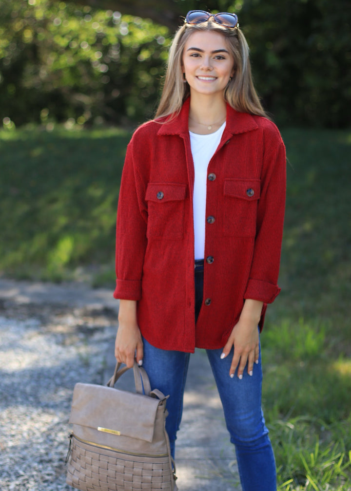 RESTOCK Fall Season Two Tone Shacket in Dark Red