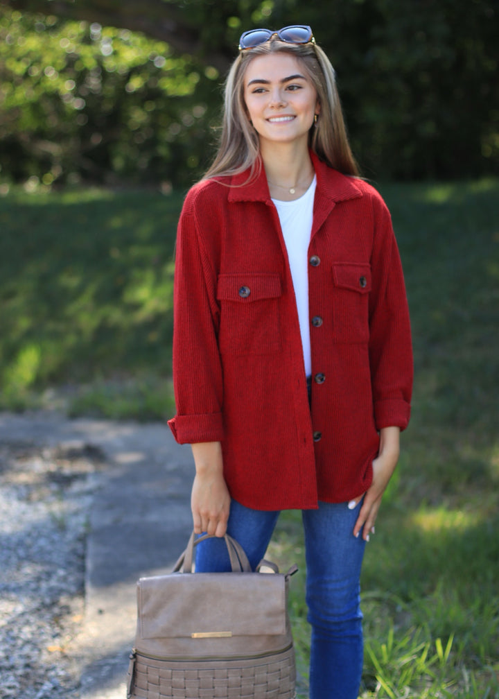 RESTOCK Fall Season Two Tone Shacket in Dark Red