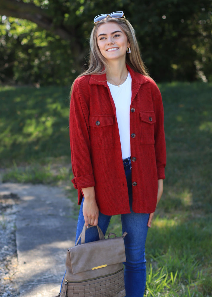 RESTOCK Fall Season Two Tone Shacket in Dark Red