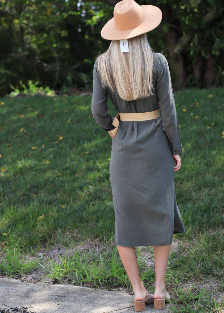 Anna Midi Shirt Dress w/ Belt in Olive