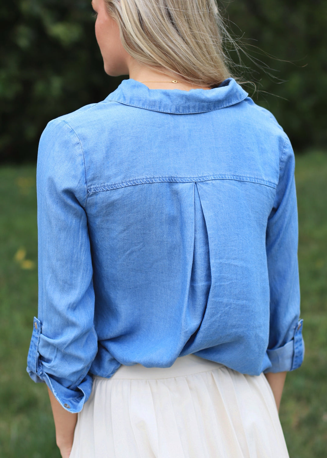 Rora Chambray Tab Sleeve Top