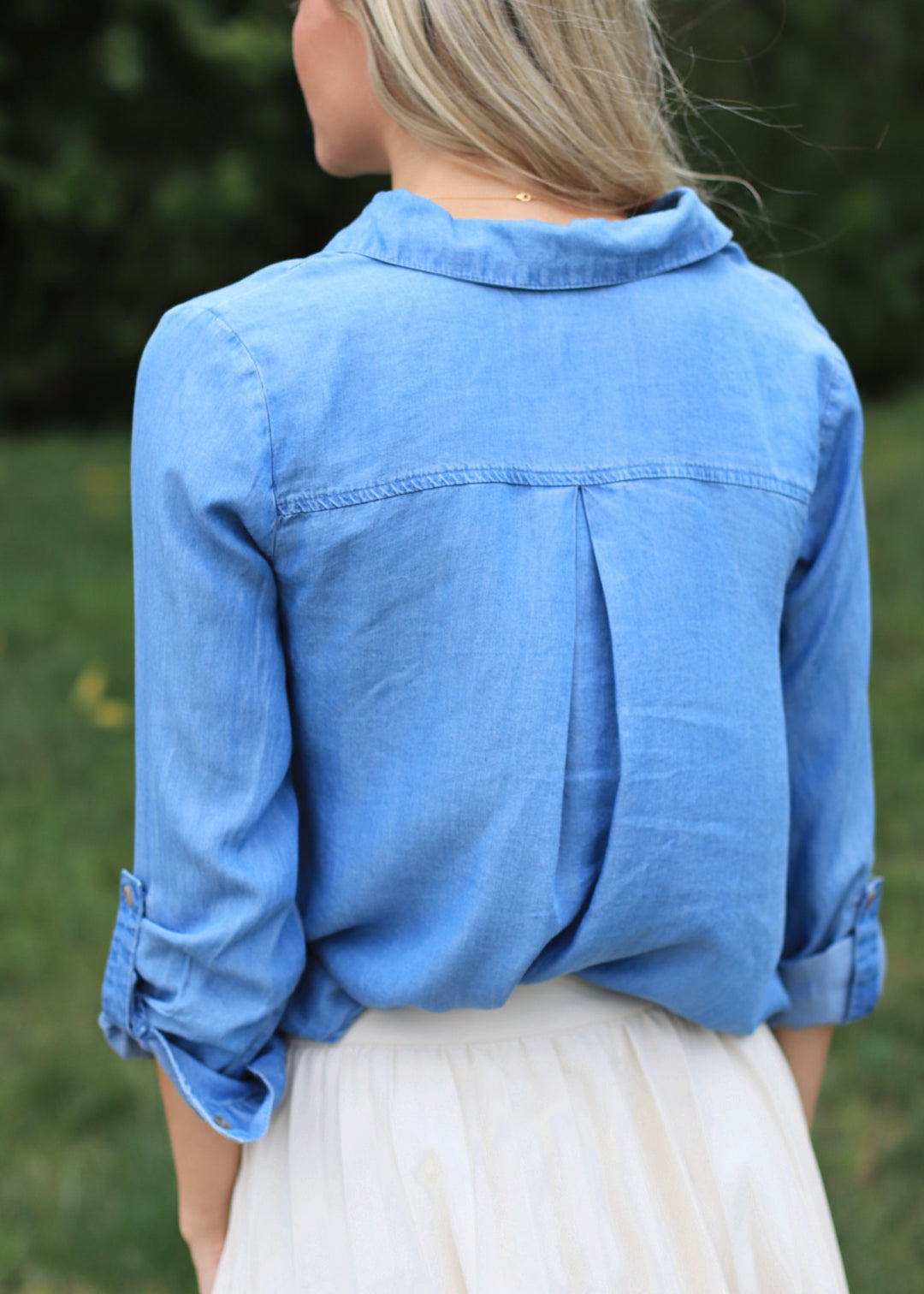 Rora Chambray Tab Sleeve Top