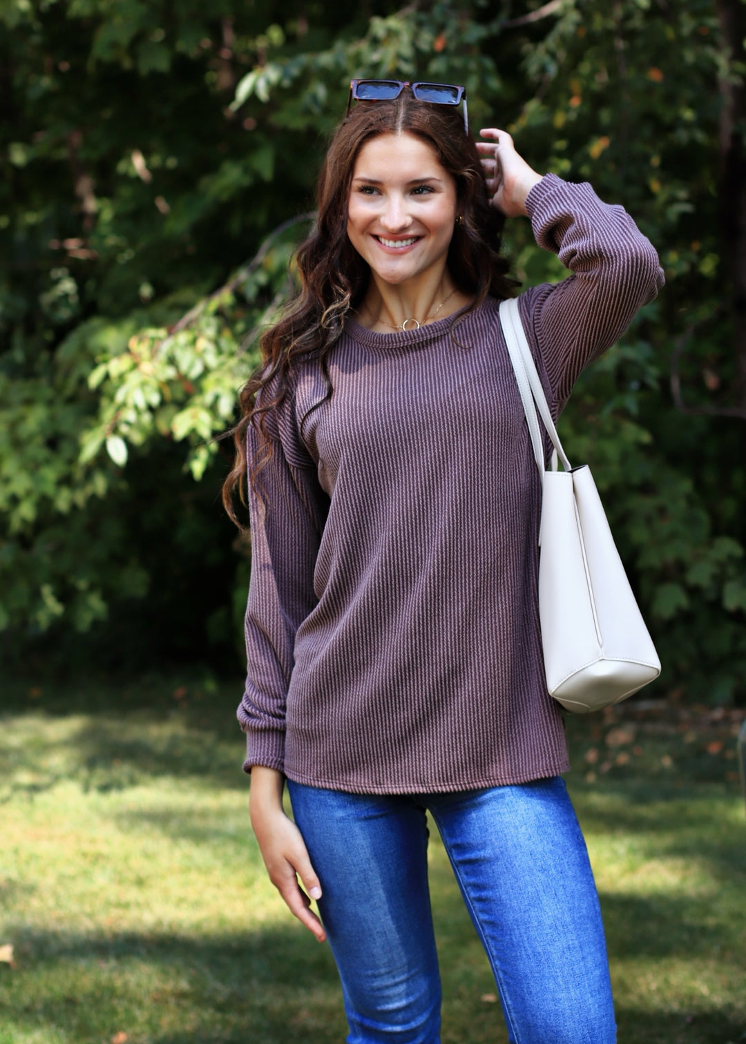 CLEARANCE FINAL SALE Finn Puff Sleeve Ribbed Top in Brown