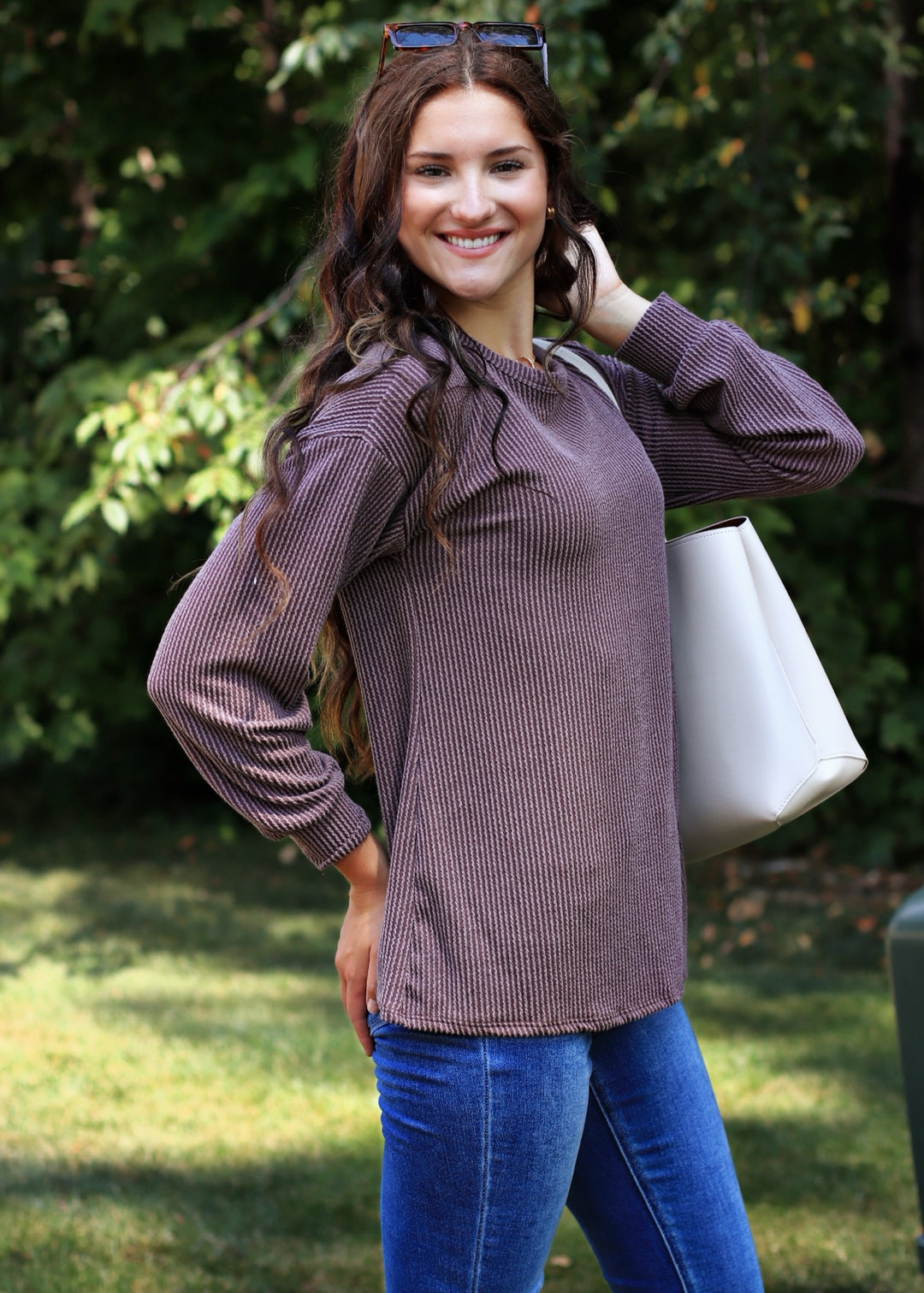 CLEARANCE FINAL SALE Finn Puff Sleeve Ribbed Top in Brown