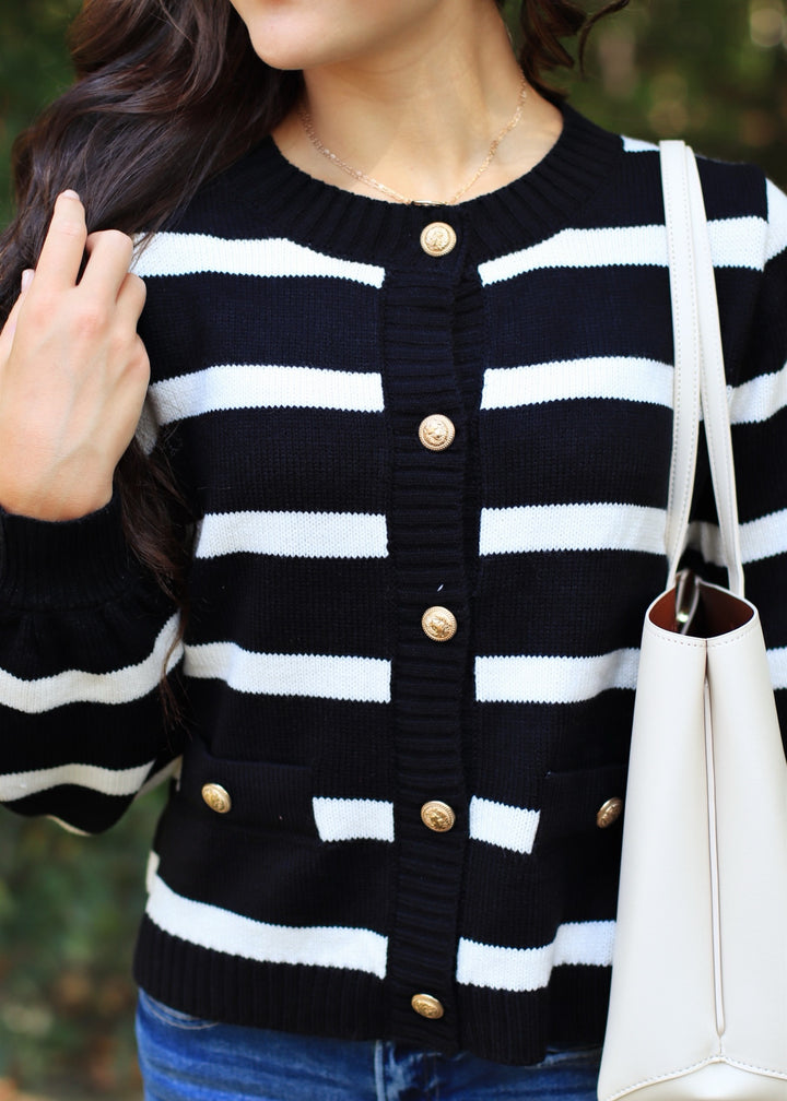 Crew Gold Button Striped Cardigan