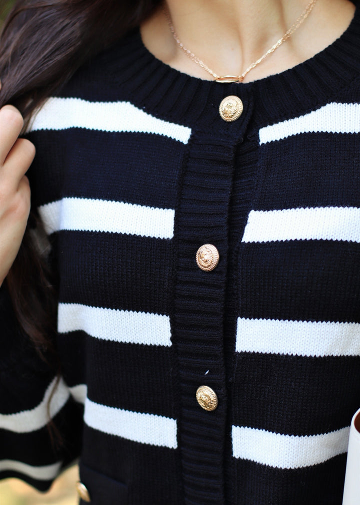 Crew Gold Button Striped Cardigan