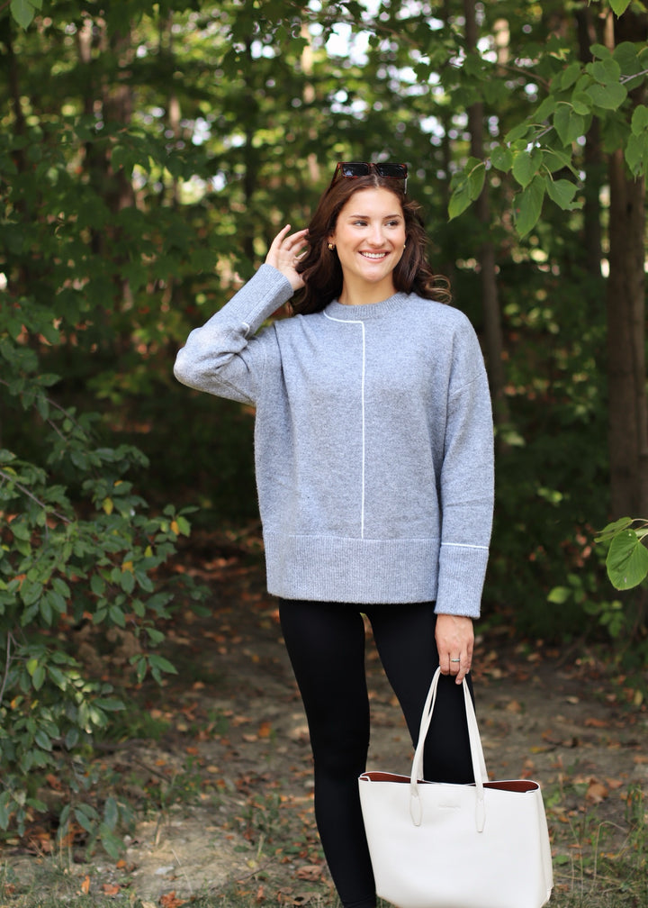 Lila Class Crew Sweater w/ Line Detail