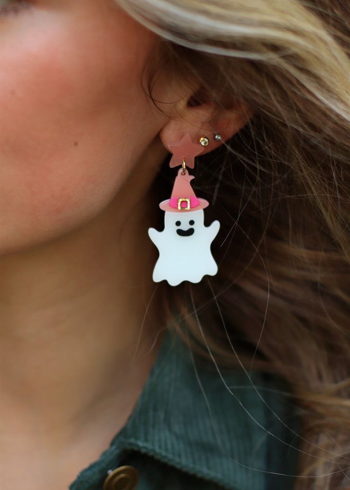 Glow In The Dark Witch Hat Ghost Dangle Earrings