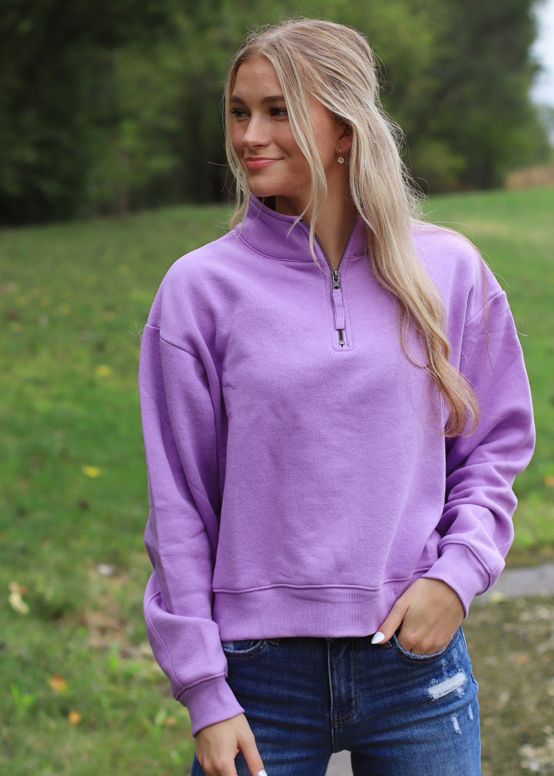 Lavender Half Zip Fleece Sweatshirt