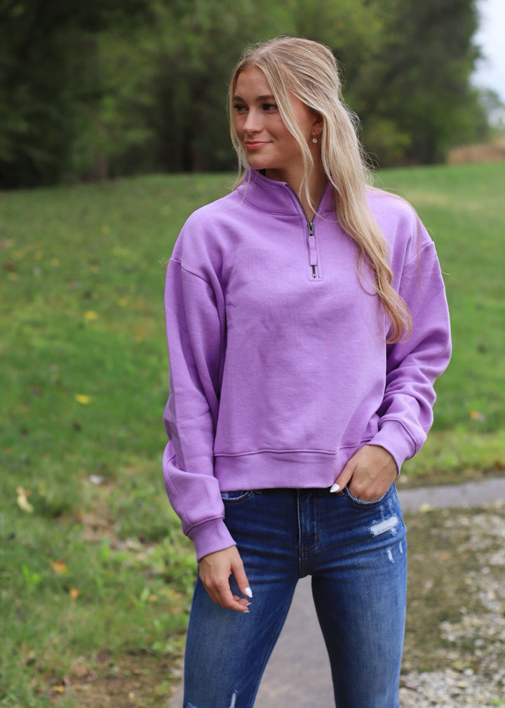 Lavender Half Zip Fleece Sweatshirt