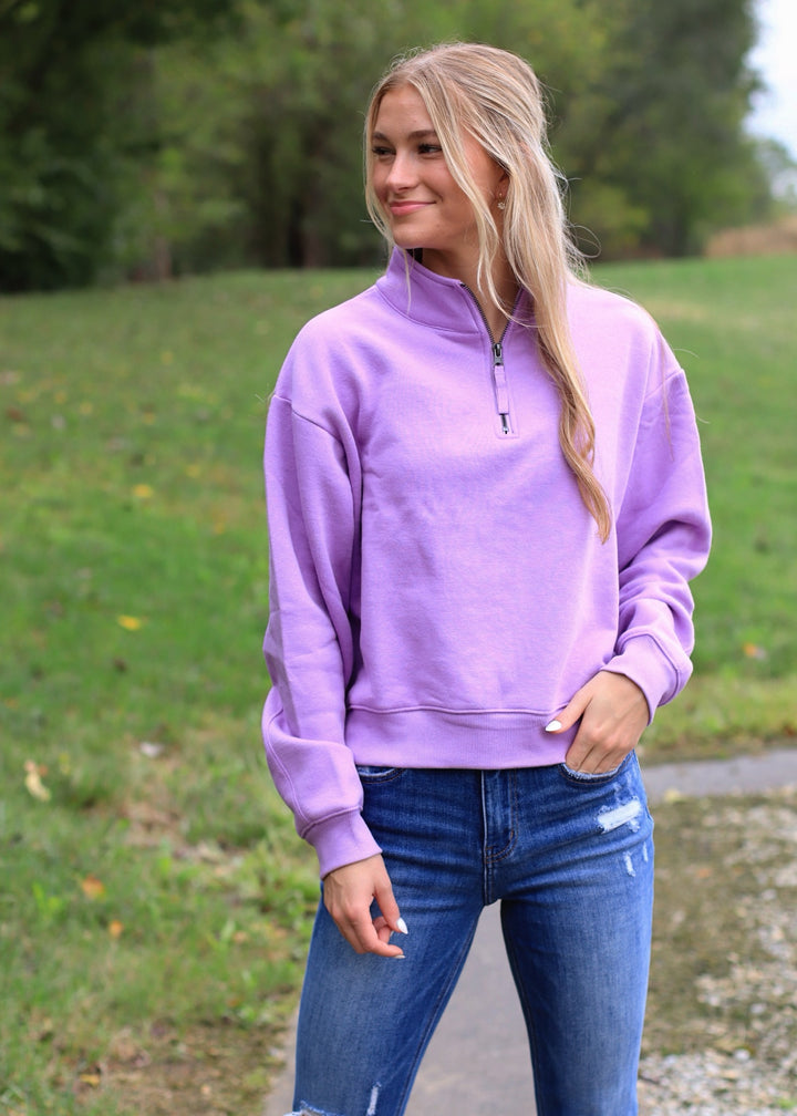 Lavender Half Zip Fleece Sweatshirt