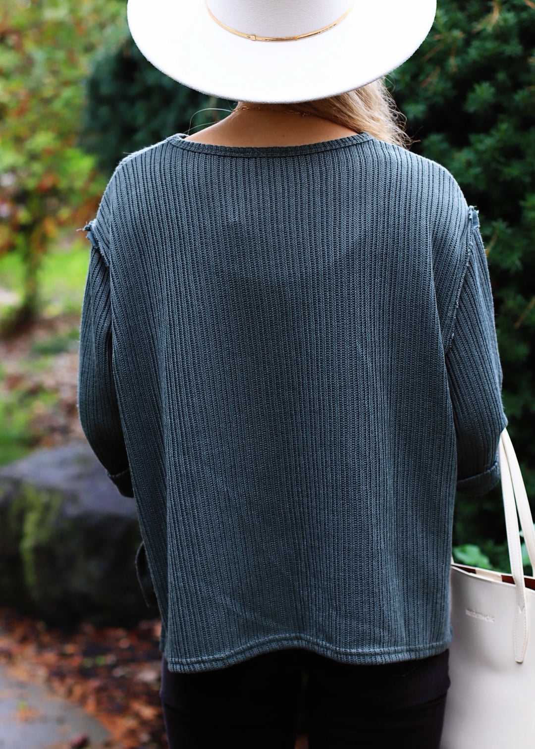 Slate Folded sleeve Knit Top