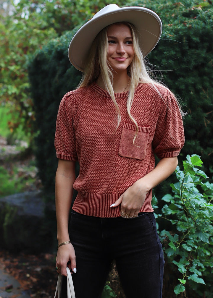 Russet Mineral Wash Sweater Top