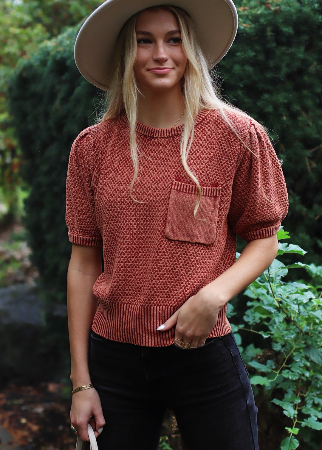 Russet Mineral Wash Sweater Top