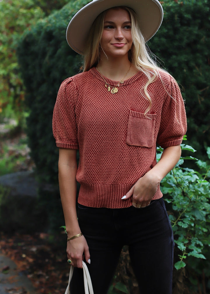 Russet Mineral Wash Sweater Top