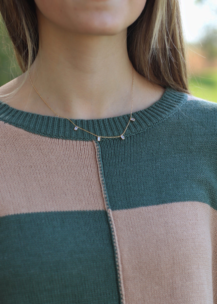 Dainty Rectangle Rhinestone Station Necklace