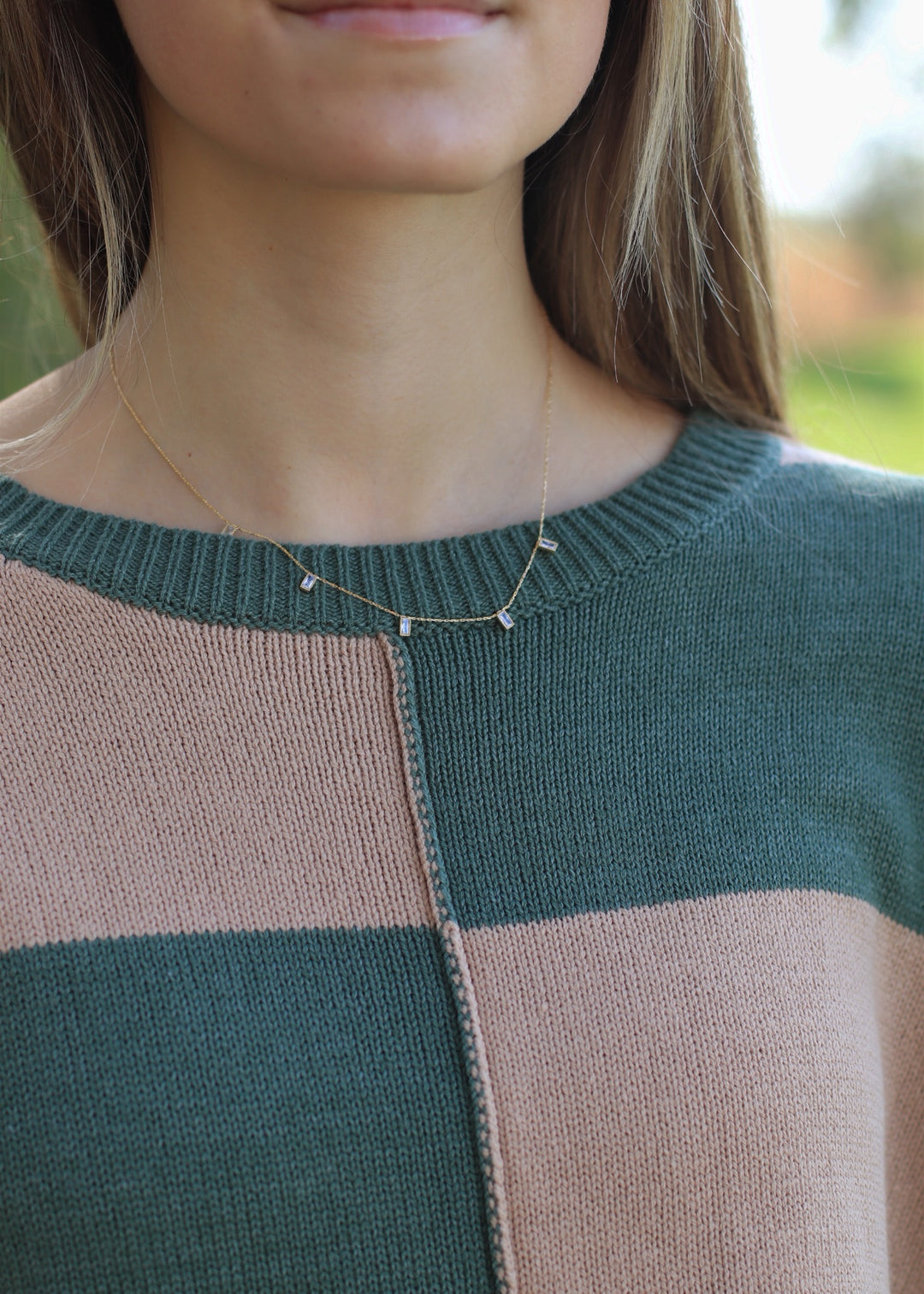 Dainty Rectangle Rhinestone Station Necklace