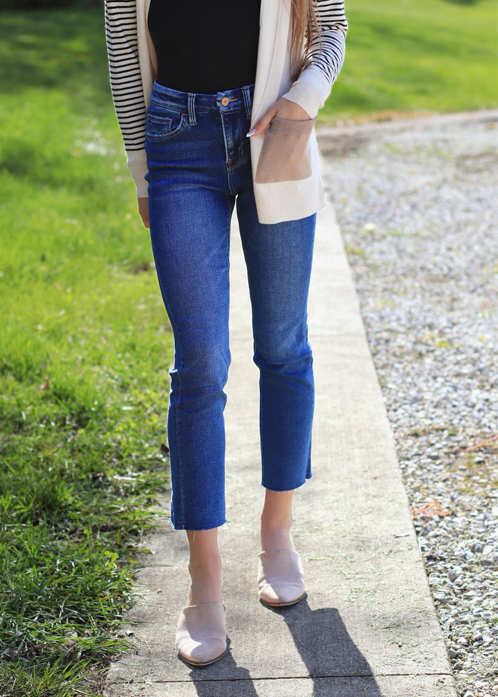 Delicate High Rise Crop Slim Straight Jeans Denim Jeans