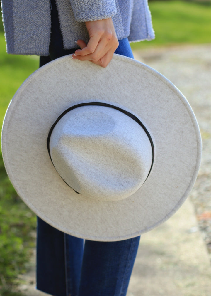 Thin Strap Flat Brim Fedora Hat