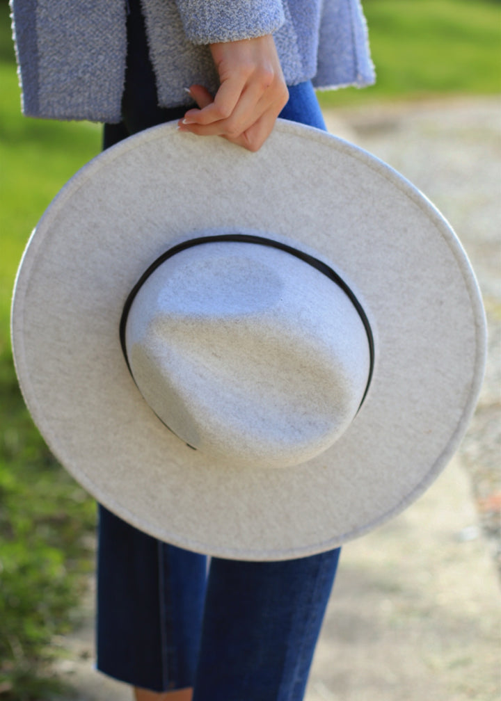 Thin Strap Flat Brim Fedora Hat