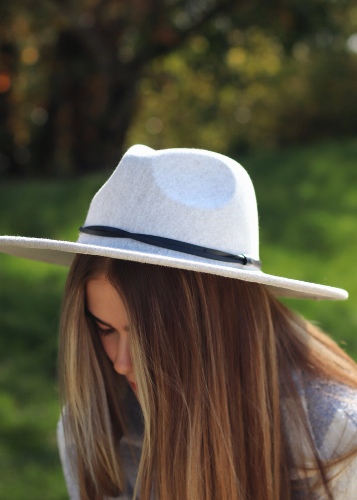 Thin Strap Flat Brim Fedora Hat