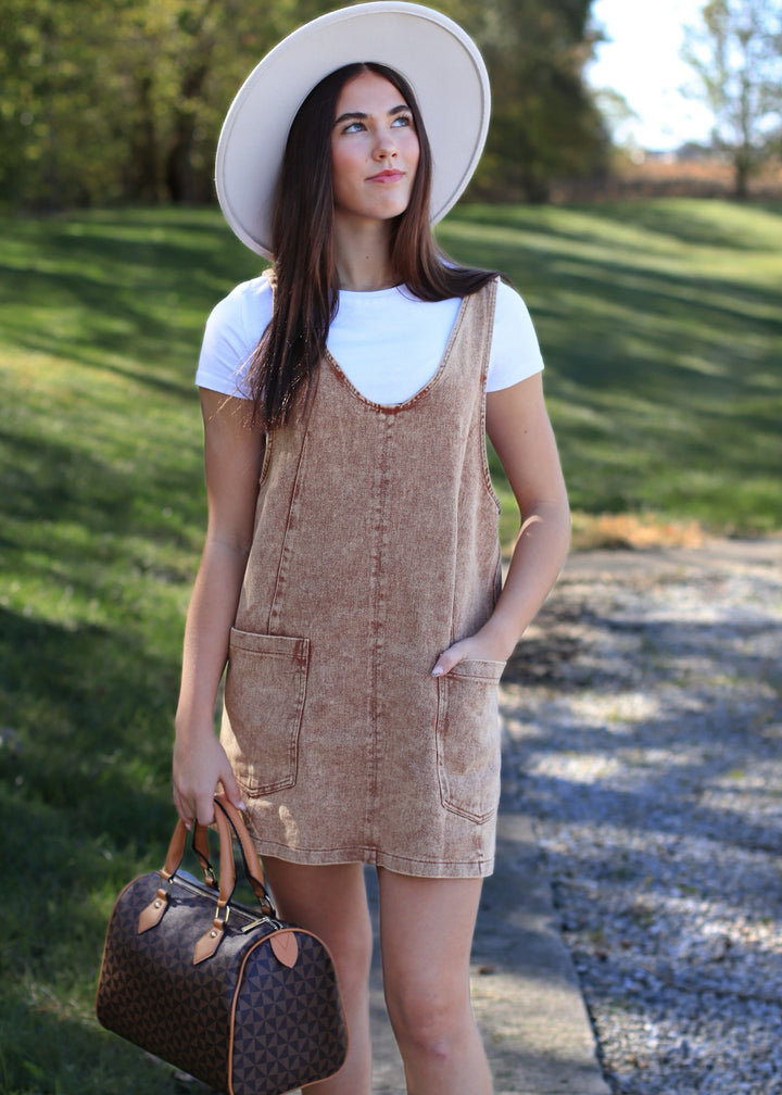 Rust Snow Wash Twill Overall Dress