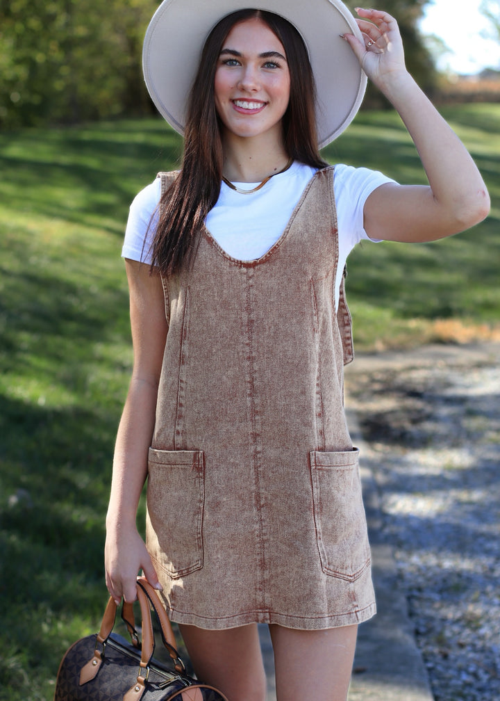 Rust Snow Wash Twill Overall Dress