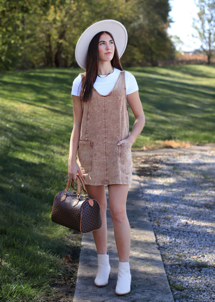 Rust Snow Wash Twill Overall Dress